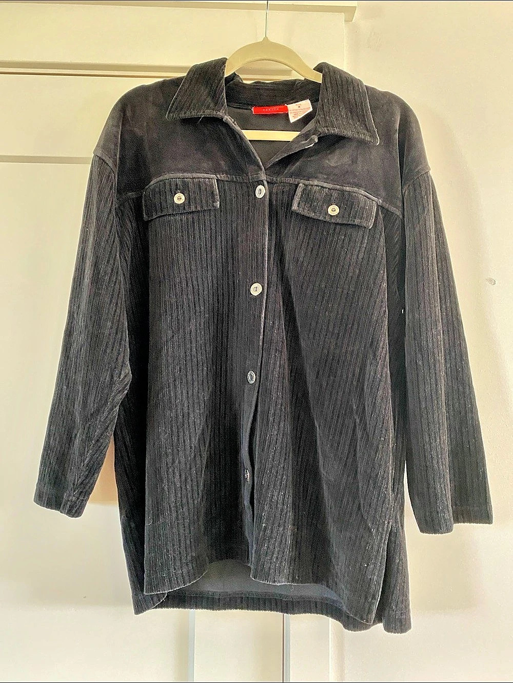 Vtg 90s Liz Claiborne Petite Black Corduroy Shirt Jacket Shacket PM